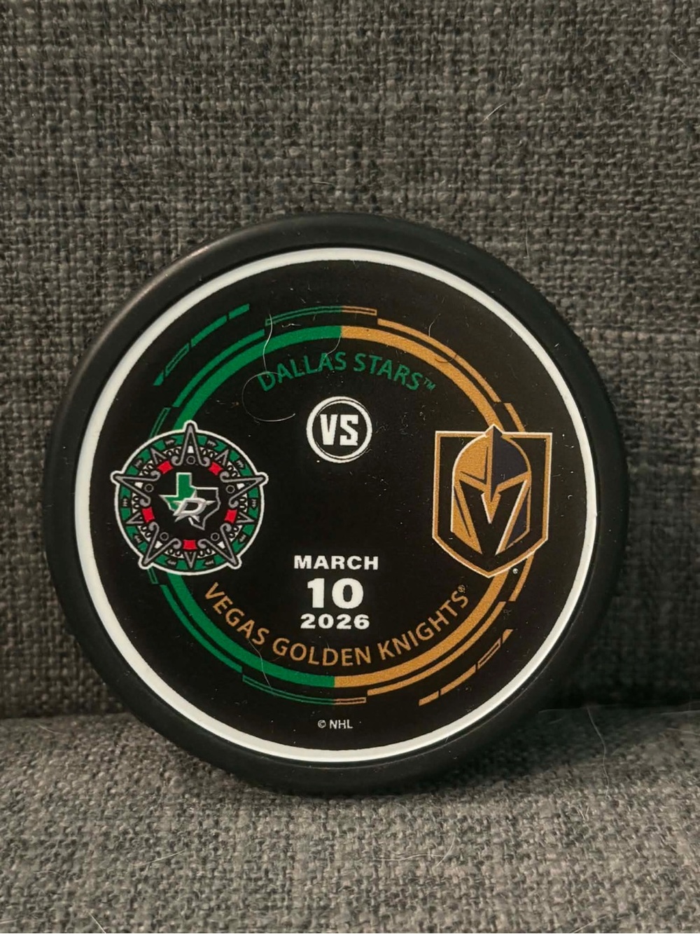 Dallas Stars vs Vegas Golden Knights 3/10/2026 NHL Match Up Hockey Puck New